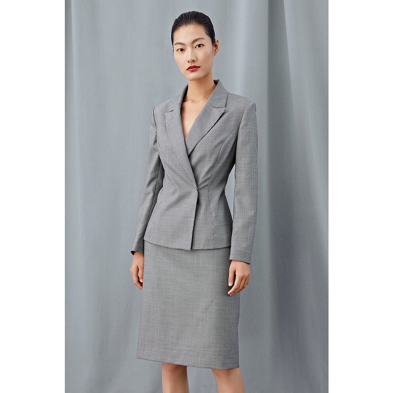 【歌精选款,不参加减券】SongofSong歌中歌2021春新格纹简约戗驳领一粒扣小西装5C31110730
