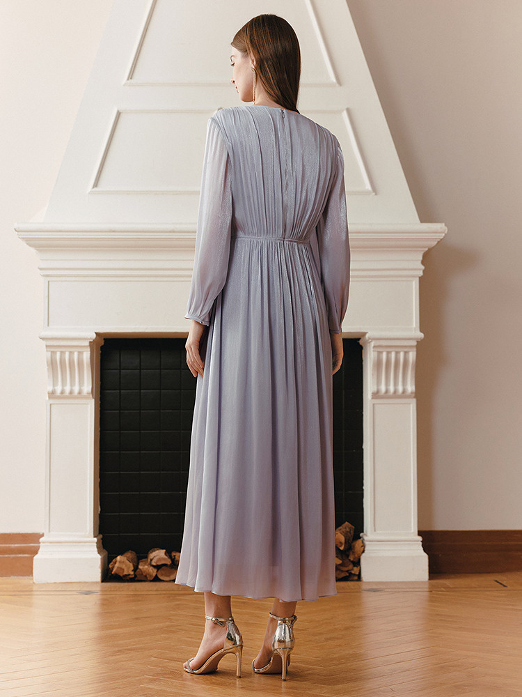 OBBLIGATO奥丽嘉朵2026夏季新款烟灰紫法式立体绣花连衣裙1C36205410