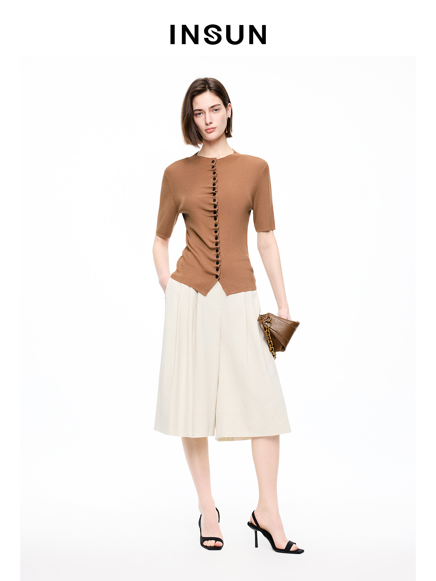 INSUN恩裳专选2026夏季修身显瘦肌理感醋纤裙裤9C66220130