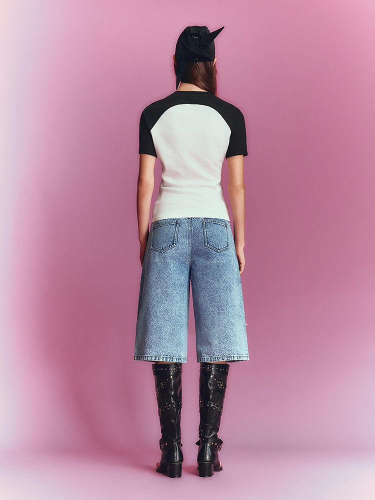 SALT.P可颜 2026夏季新款撞色弧形插肩袖T恤AC36260030