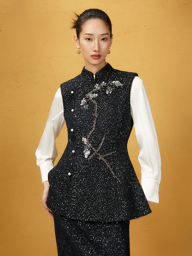 Song of Song歌中歌2025冬季新品墨韵流光·新中式珠片绣花马甲5C35501020