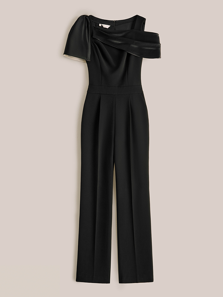 OBBLIGATO奥丽嘉朵2026夏季新款三醋酸拼接蝴蝶结高腰显瘦连体裤1C36202040