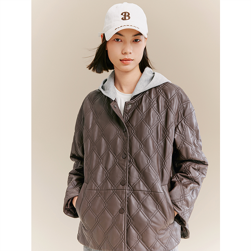 XII BASKET十二篮专选25冬新款桑蚕丝填充外套通勤百搭设计感羊皮棉服7C65509200
