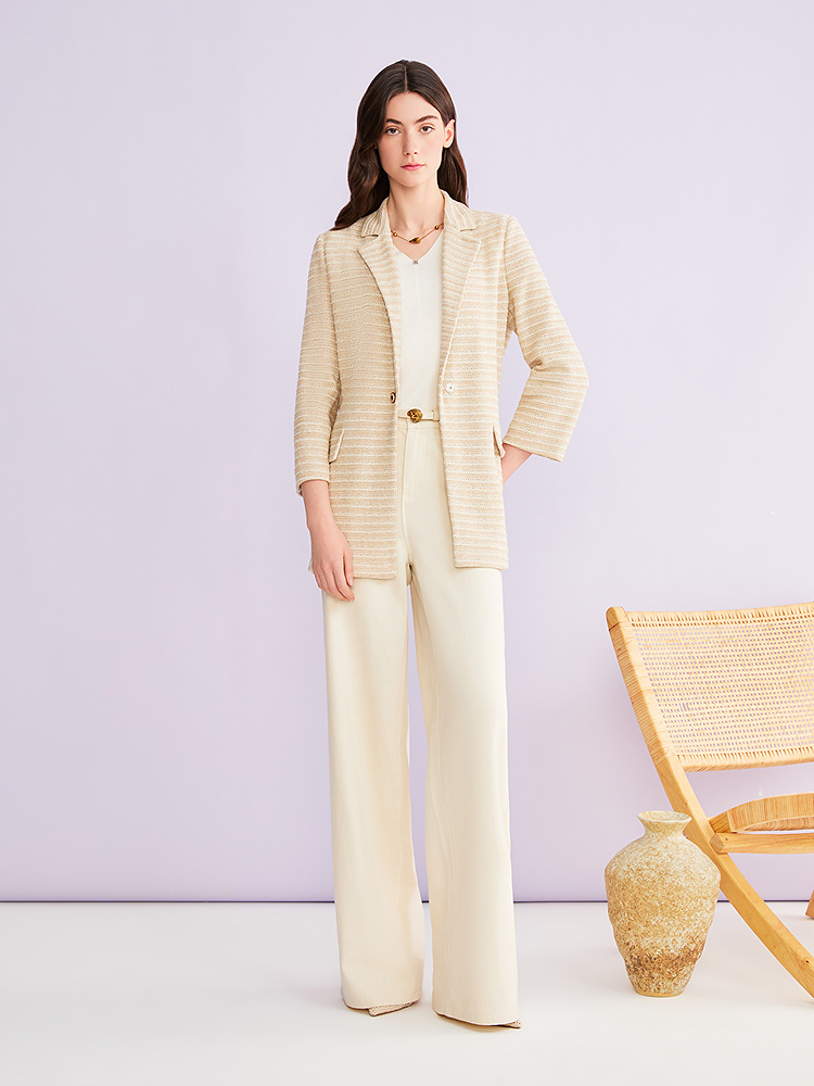 YINER音儿2026夏季新款优雅时尚通勤西装平驳领棉混纺一粒扣外套8C36210270