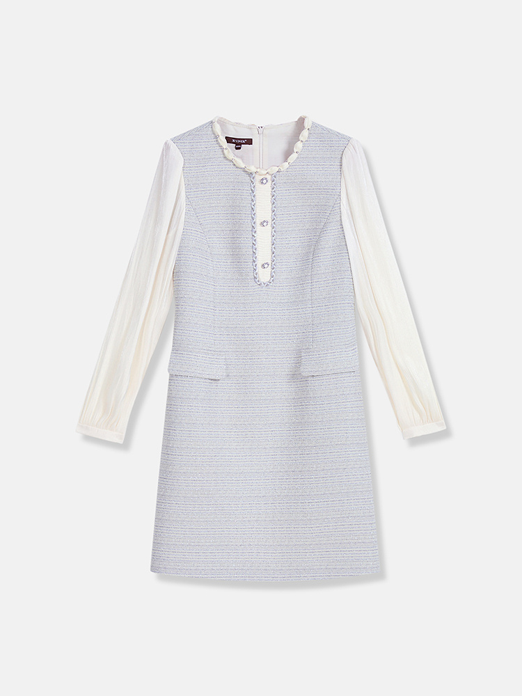 YINER音儿专选2026春季新款羊毛混纺闪丝花纱肌理直筒廓形连衣裙8C66105116