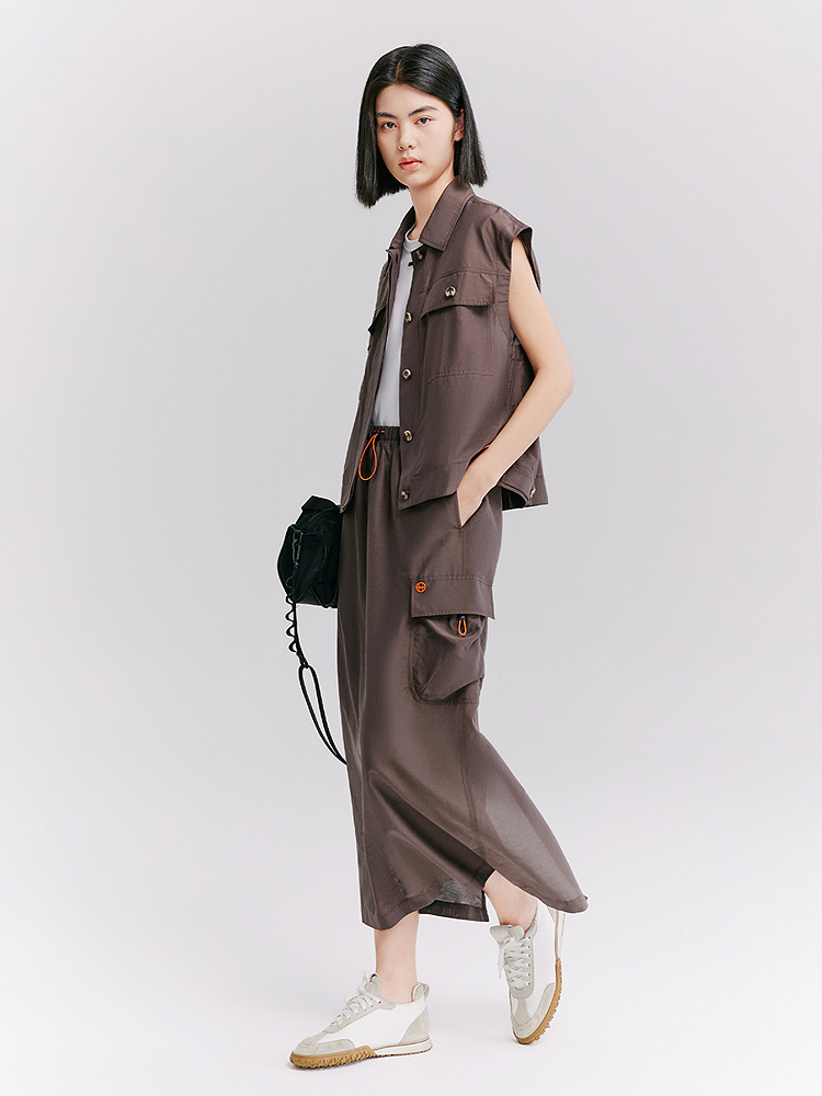 XII BASKET十二篮专选26夏新款松紧腰透气户外休闲开叉直筒半身裙7C66250030