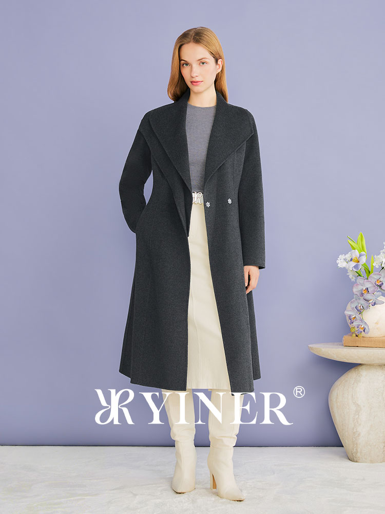 【刘涛同款】YINER音儿2026冬季新款老钱风翻领山羊绒双面呢外套8C36580110