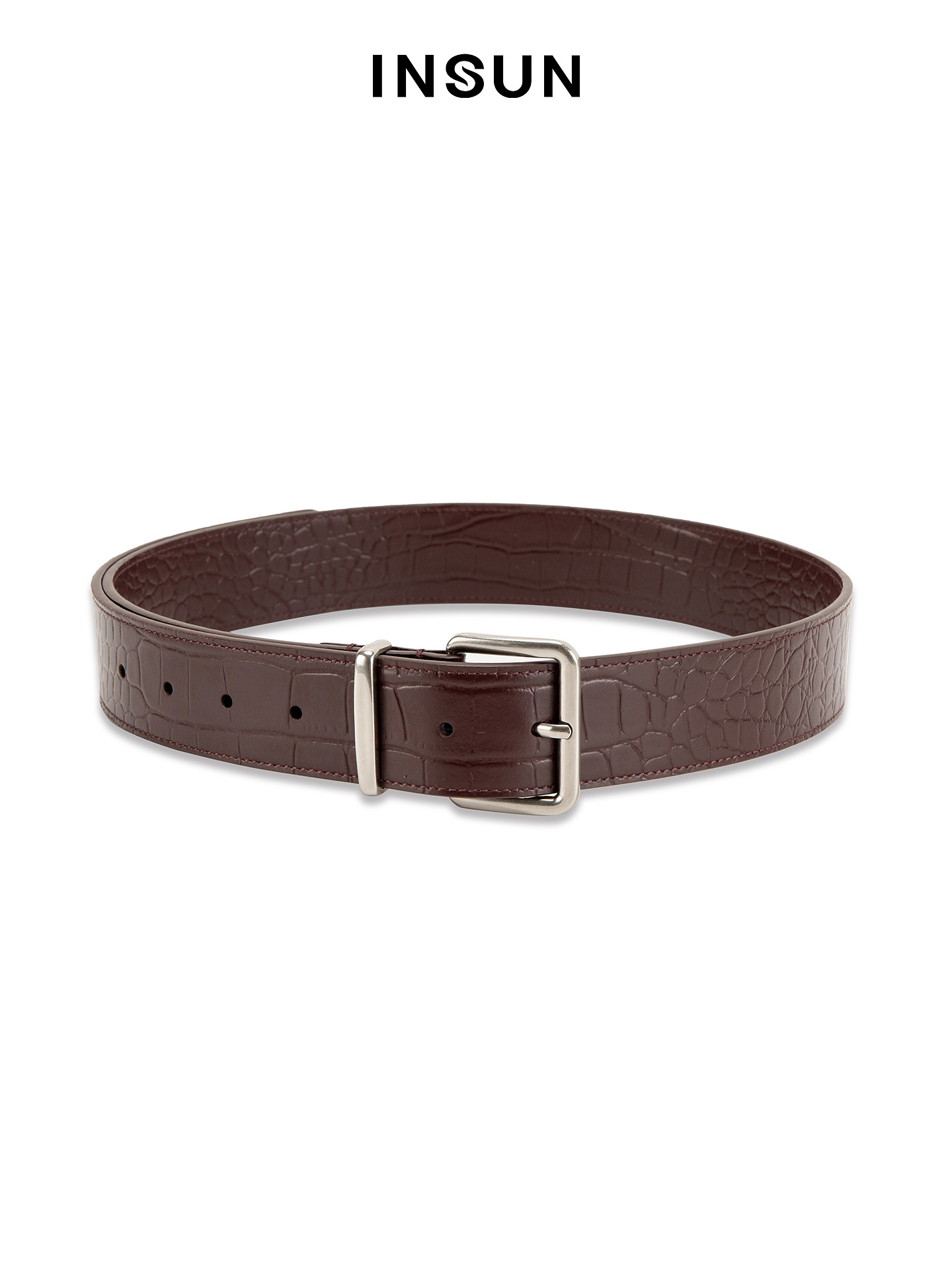 INSUN恩裳2026春摩登压花皮革金属扣头皮带9C36195010