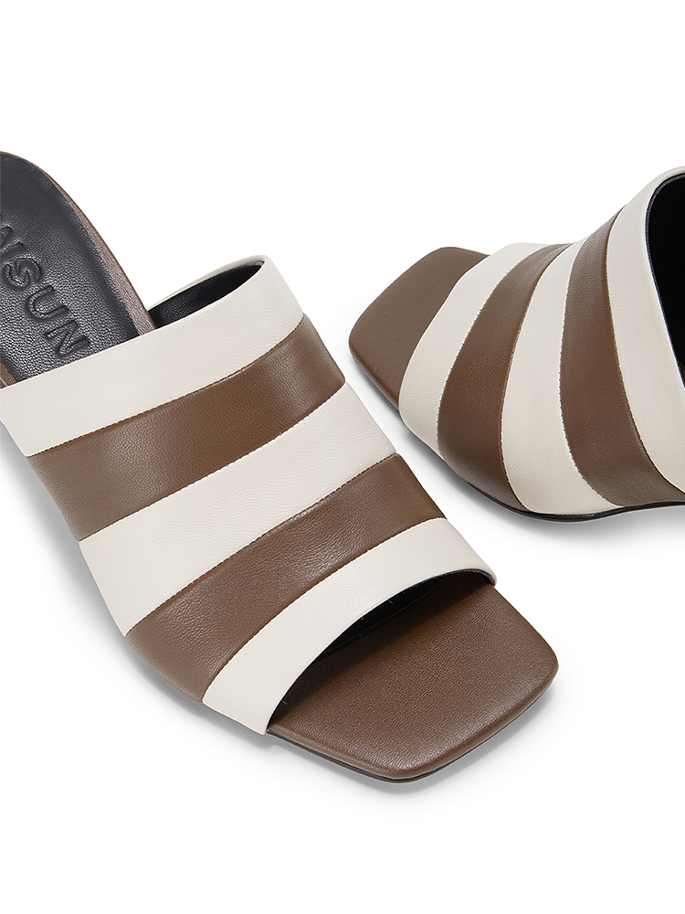 INSUN恩裳2024夏装新款休闲编织厚底真皮凉拖9C35192030