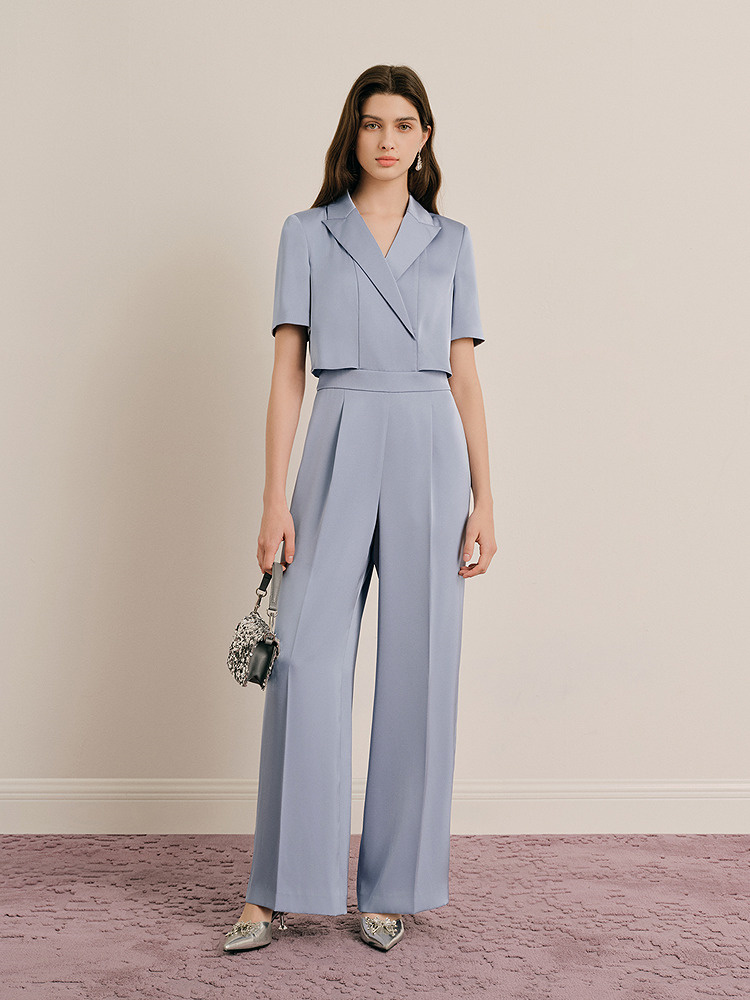 OBBLIGATO奥丽嘉朵专选2025夏季新品假两件西装领阔腿高腰连体裤1C65202180