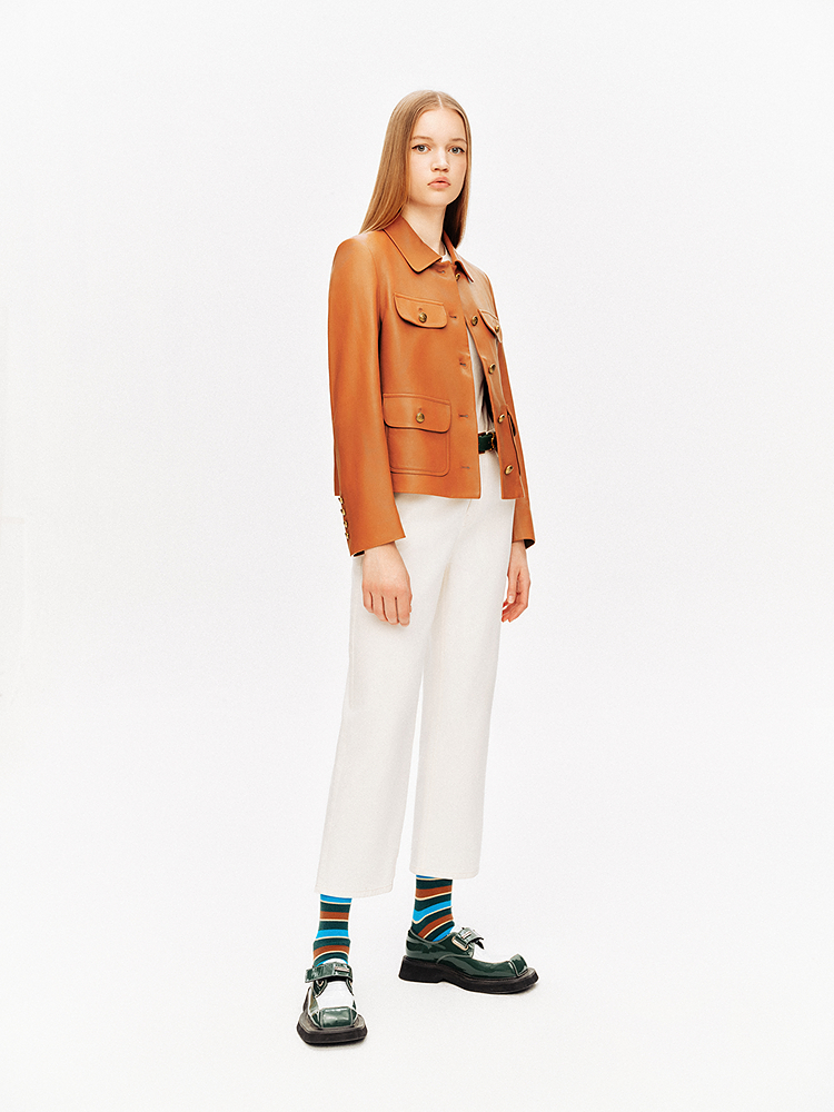 PSALTER诗篇 时尚翻领100%头层绵羊皮皮衣6C34309010