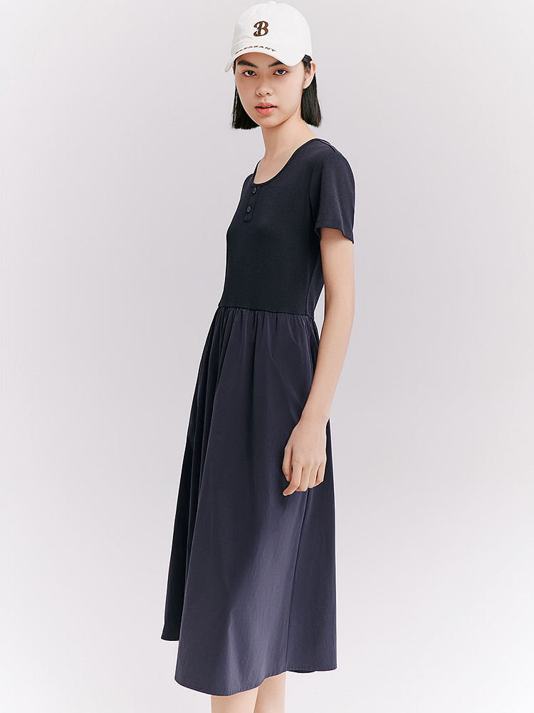 XII BASKET十二篮专选26夏新款圆领气质拼接收腰休闲通勤连衣裙7C66205030