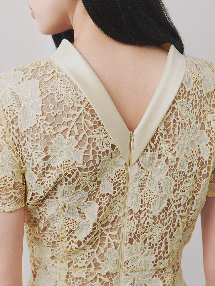 OBBLIGATO奥丽嘉朵2026夏季新款立体水溶蕾丝收腰显瘦场合连衣裙1C66205380