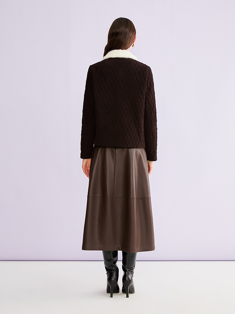 YINER音儿专选2026春季新款水貂毛皮翻领绵羊毛骆驼绒混纺皮棉服8C66109156