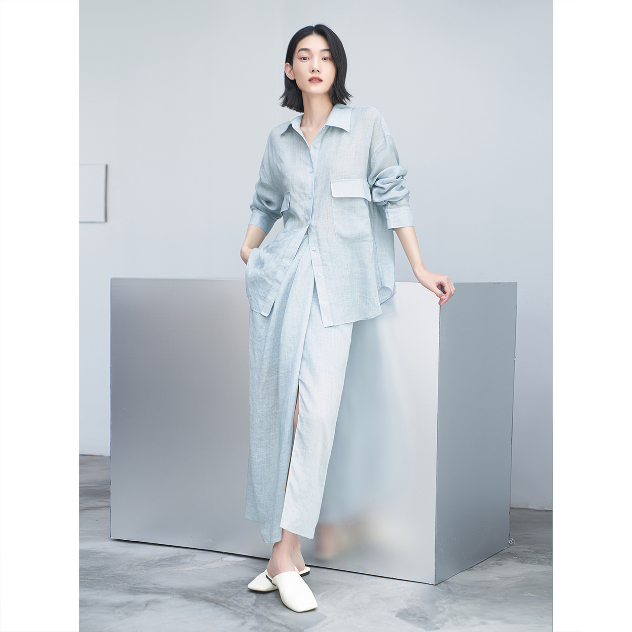 COVERINS2025夏季新款宽松版苎麻天丝长袖衬衫CC35230210