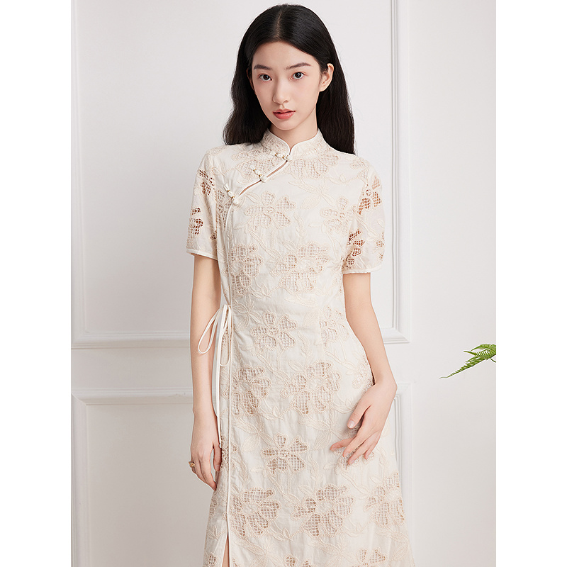 Goodland美地2025年夏季高定股线蕾丝连衣裙LC35205970