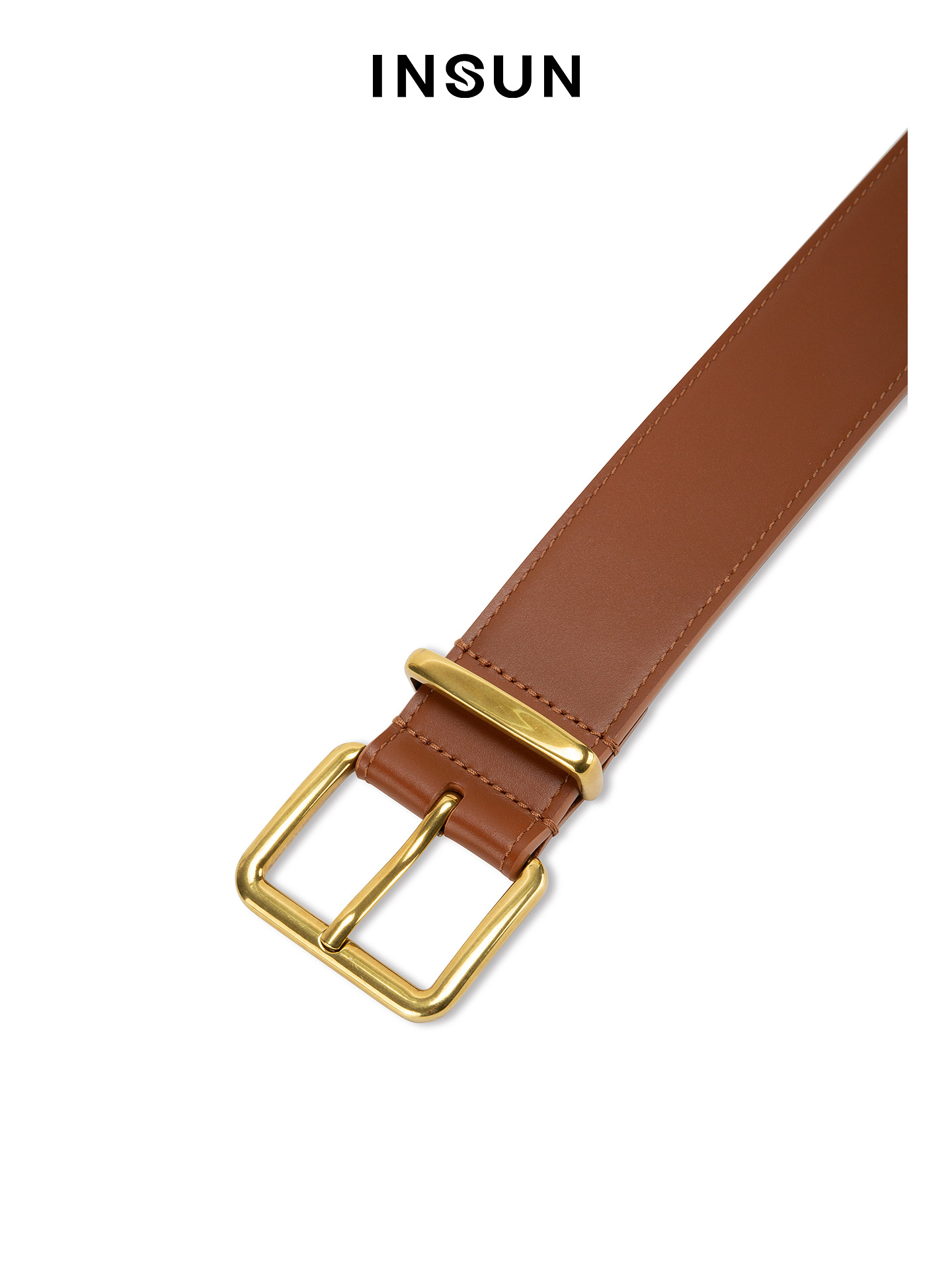 INSUN恩裳2026春季经典方形金属扣头牛皮腰带9C36195020