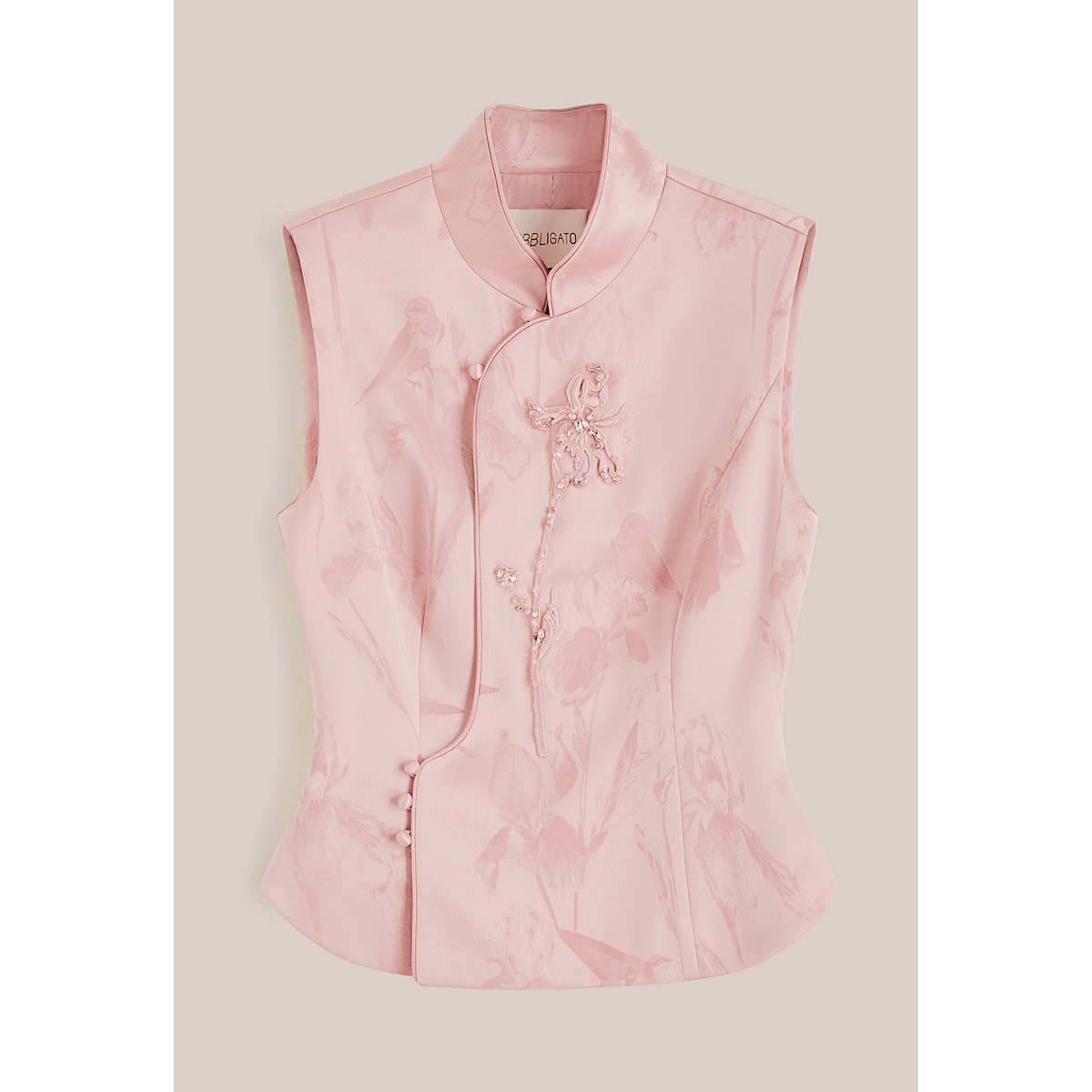 OBBLIGATO奥丽嘉朵2025冬季新品真丝里布新中式立领刺绣钉珠马甲1C35501040