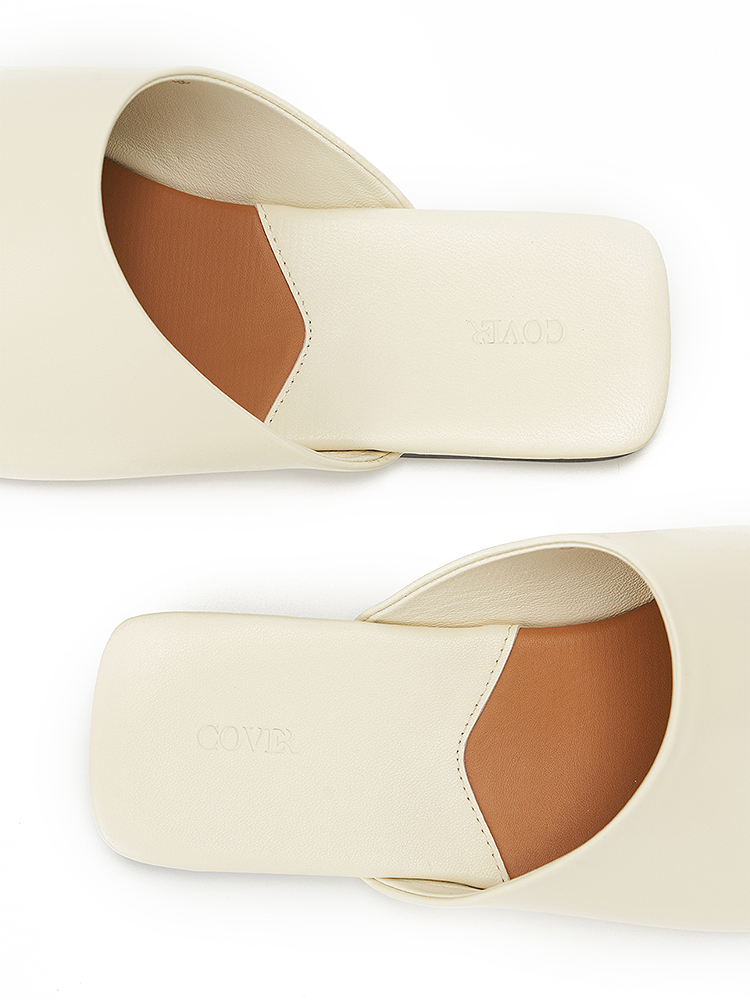 COVERINS2025夏季新品米白色牛皮平底包头拖鞋CC35292010