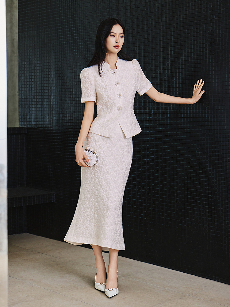 OBBLIGATO奥丽嘉朵2026夏季新款弹力橡筋腰提花肌理感高腰半身裙1C36250040