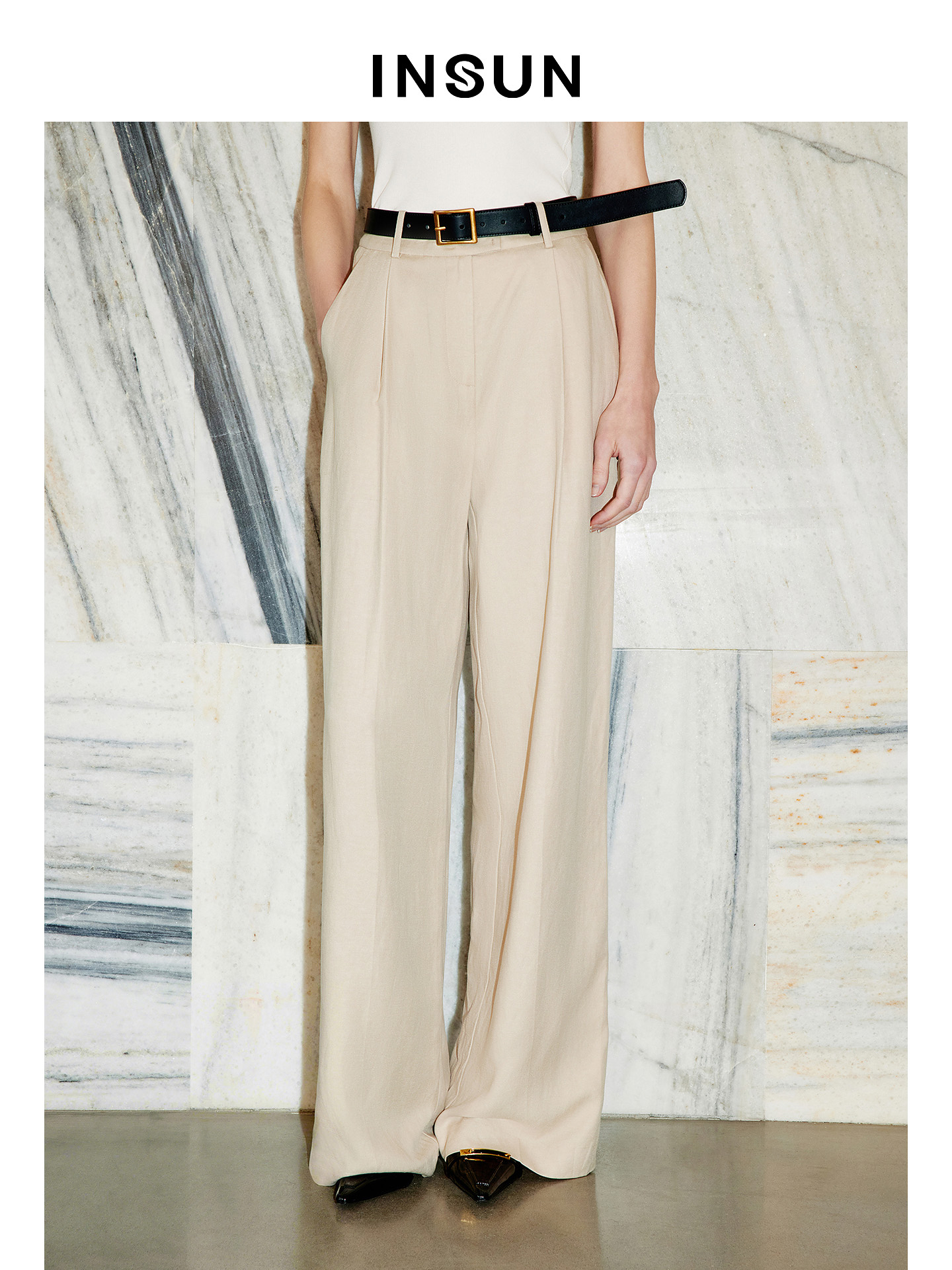 INSUN恩裳2026夏季斜纹肌理感时尚百搭莱赛尔西裤9C36220290