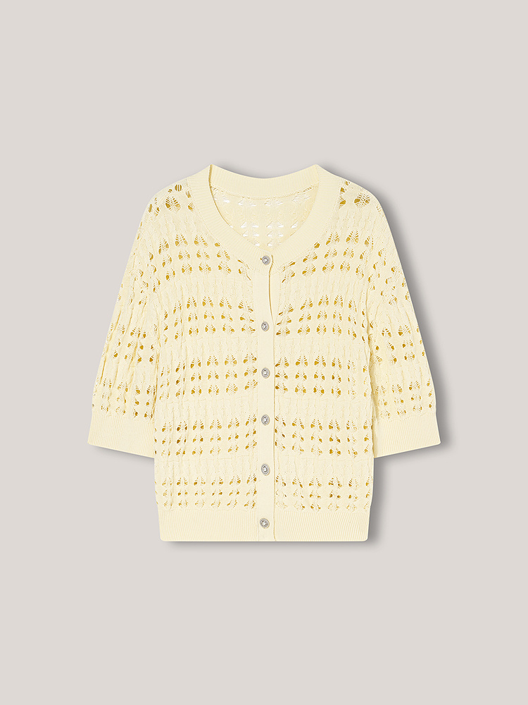 Goodland美地女装2025夏季清新法式镂空短袖针织开衫小外套LC35206210