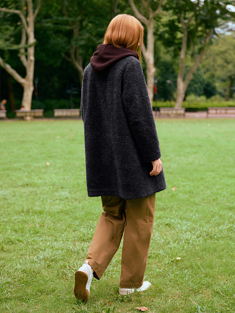 XII BASKET十二篮专选25冬藏蓝绵羊毛外套简约廓形保暖百搭轻奢贵气通勤大衣7C65580300