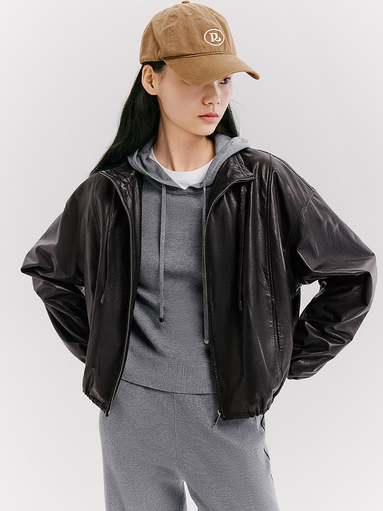 XII BASKET十二篮26春新款黑色羊皮夹克女酷飒机车风气质短款真皮衣外套7C36109030