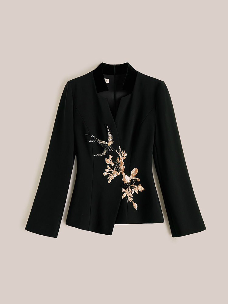 OBBLIGATO奥丽嘉朵2026春季新款三醋酸手工钉珠叠绣立领廓形西装1C36110070