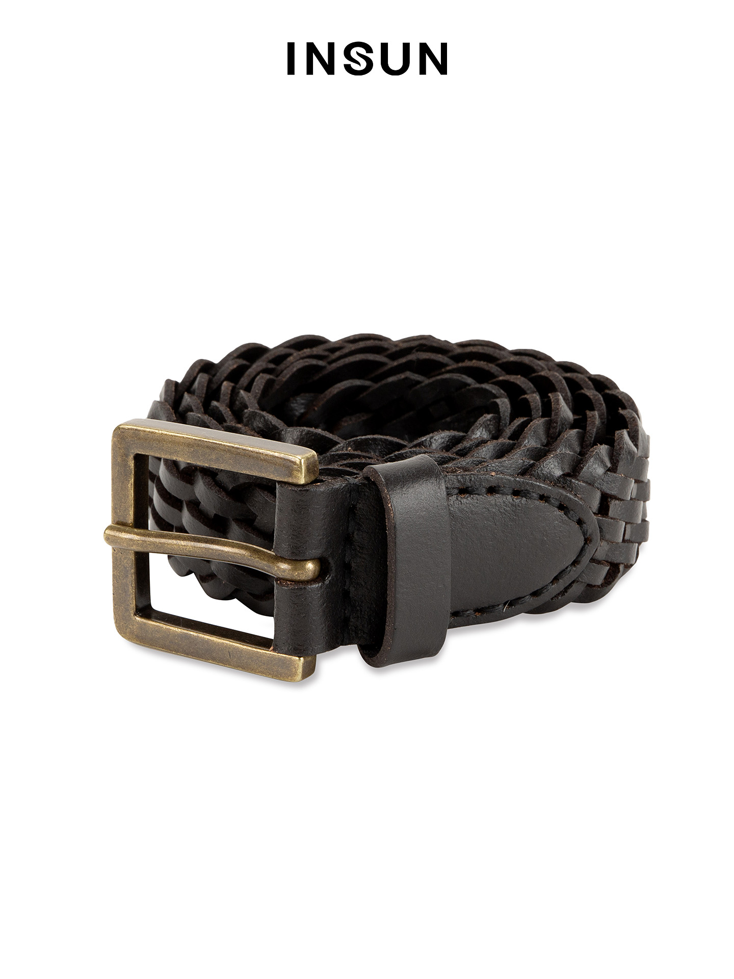 INSUN恩裳2026春季经典方形金属扣头牛皮腰带9C36195030