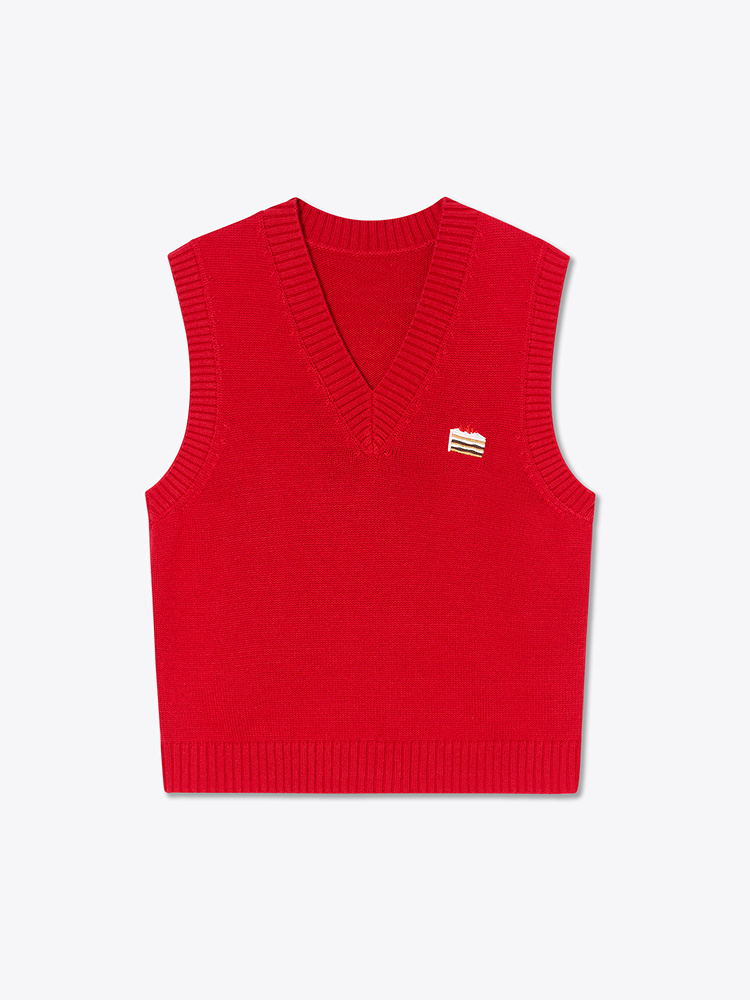 ToyzY2025冬季红色氛围感蛋糕刺绣V领马甲背心ZC35504020