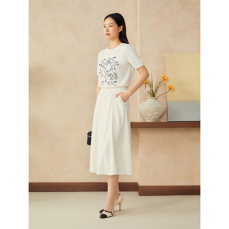 【周末花园】YINER音儿专选2025夏季天丝短袖T恤绣花毛针织衫8C65206386