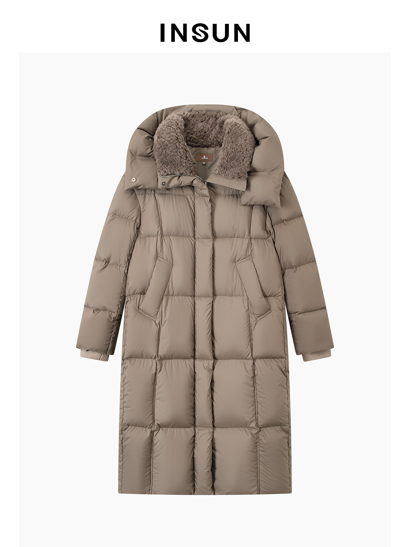 INSUN恩裳专选2026春季可脱卸帽子宽松型中长款羽绒服9C66108510