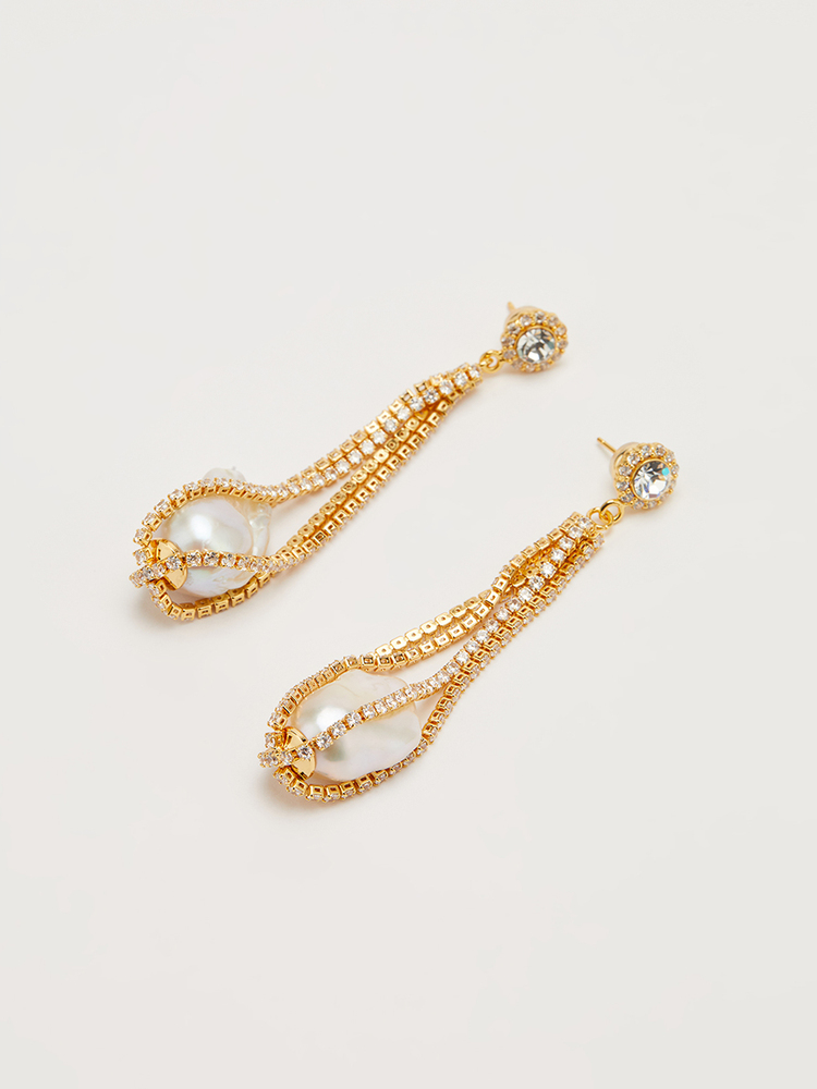 SongofSong歌中歌2024秋季金色钻链珍珠耳环5C34394020