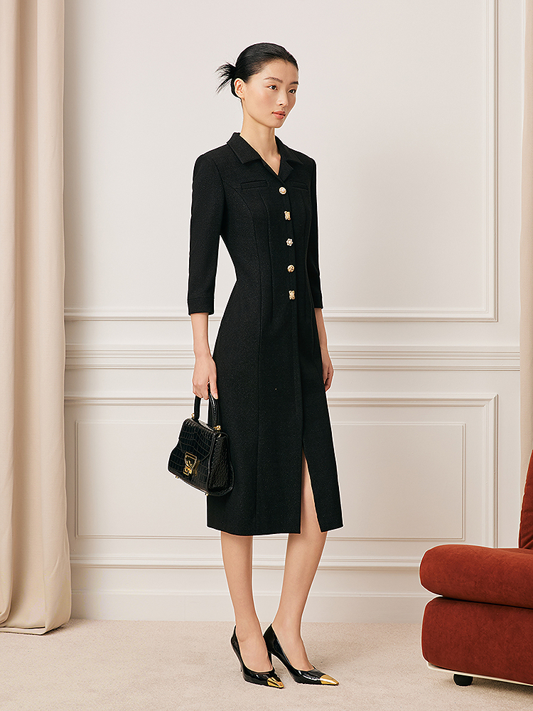 Song of Song歌中歌2026春季新款修身通勤衬衫领三醋酸连衣裙5C36105540