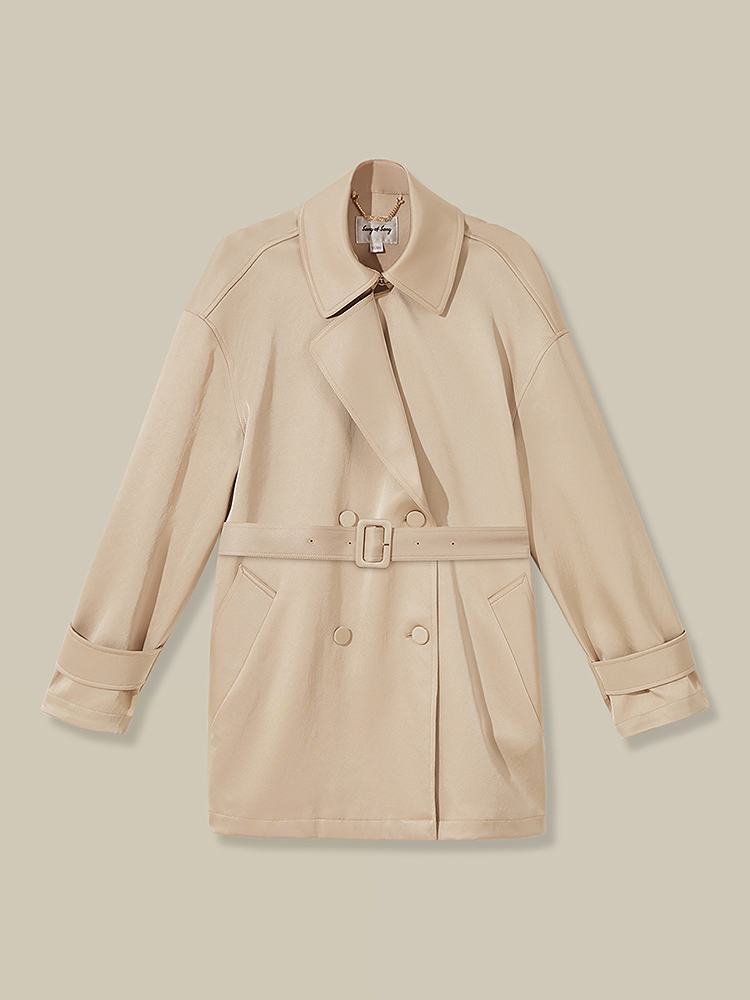 Song of Song歌中歌2026春季新款气质杏色双排扣三醋酸短款风衣外套5C36107520