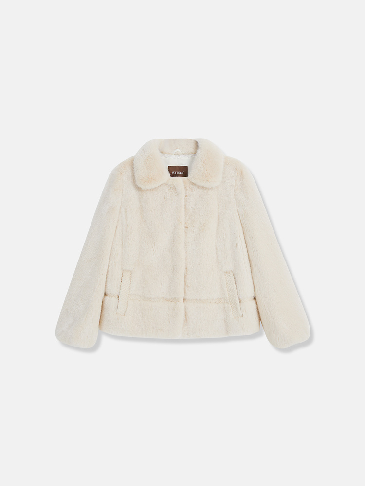 YINER音儿专选女装2024冬季水貂毛皮菱形剪花真皮皮草8C44509026