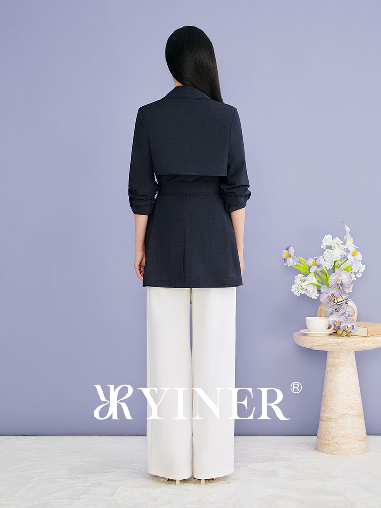 【刘涛同款】YINER音儿2026秋季新款翻领羊毛混纺收腰风衣外套8C36307100