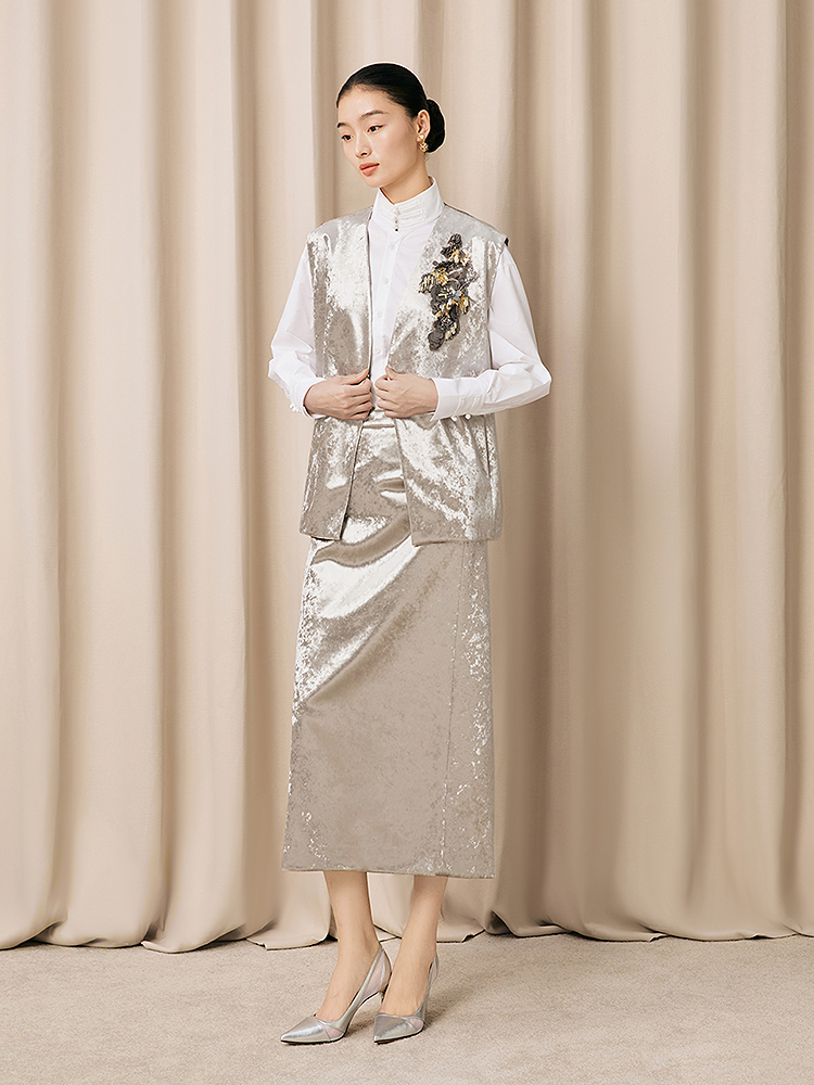 【钻石绒】Song of Song歌中歌2026春季新款高奢场合银灰马甲5C36101040