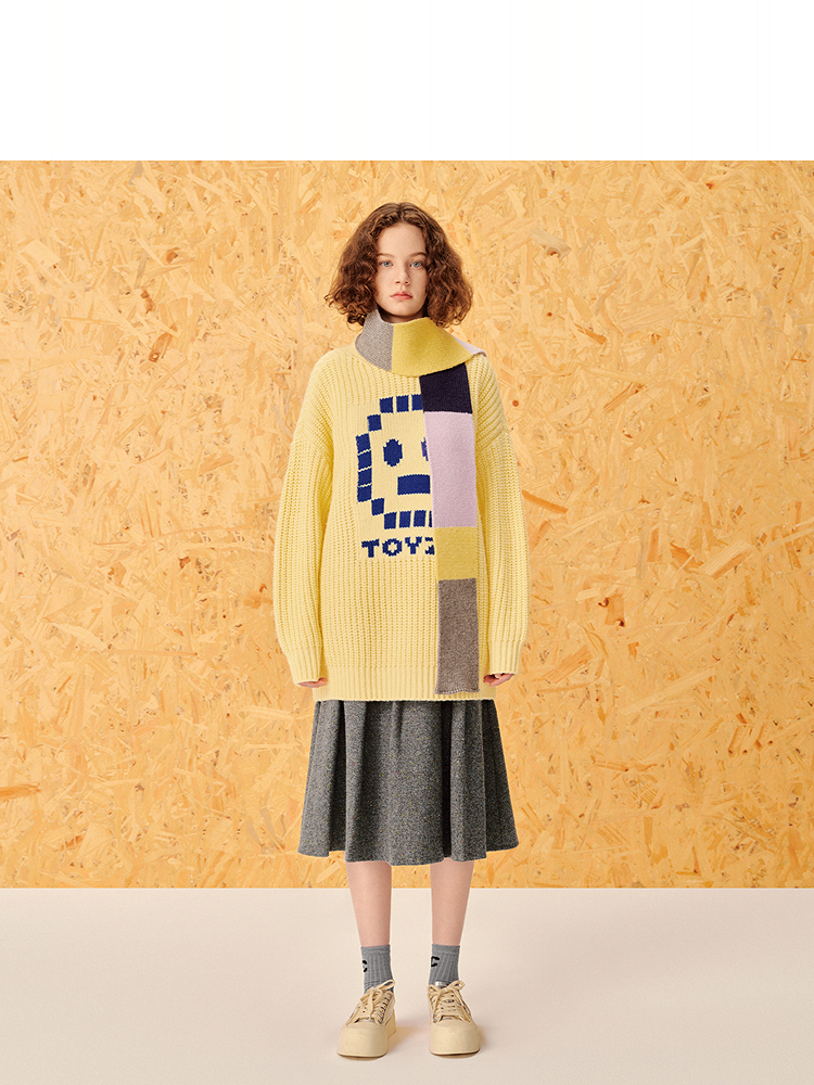 ToyzY24冬羊毛混纺宽松慵懒鹅黄笑脸毛衣ZC34506530