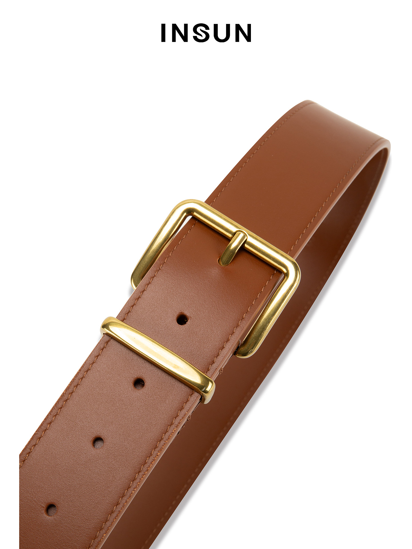INSUN恩裳2026春季经典方形金属扣头牛皮腰带9C36195020