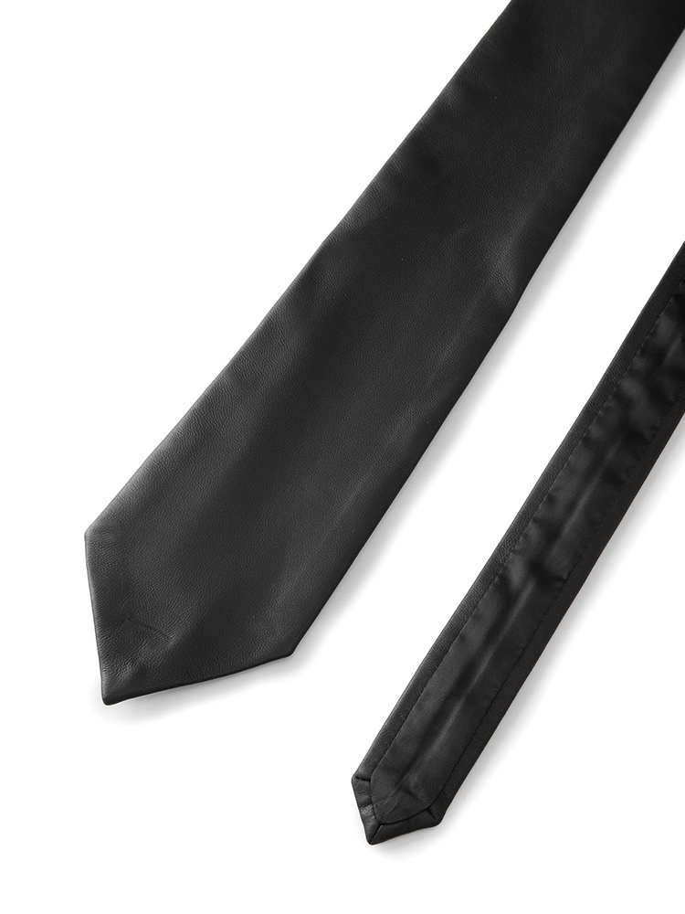 INSUN恩裳2024秋季时尚黑色绵羊皮真皮领带9C34393040