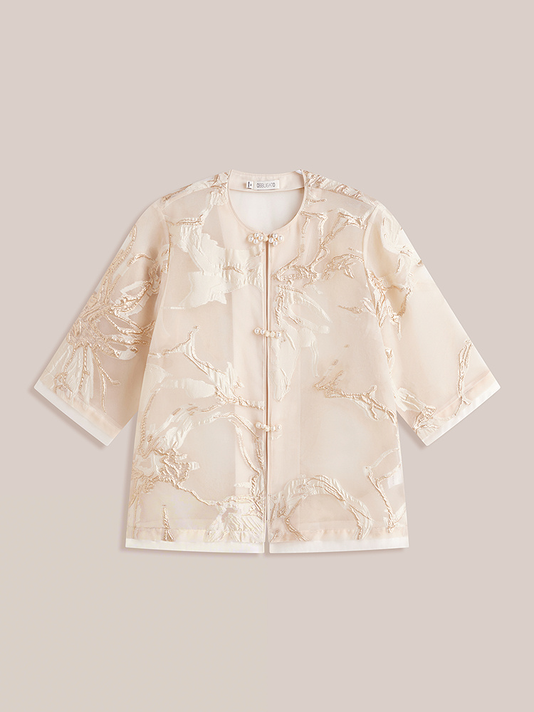 OBBLIGATO奥丽嘉朵2026早秋新款新中式盘扣钉珠圆领薄款上衣外套1C36310130