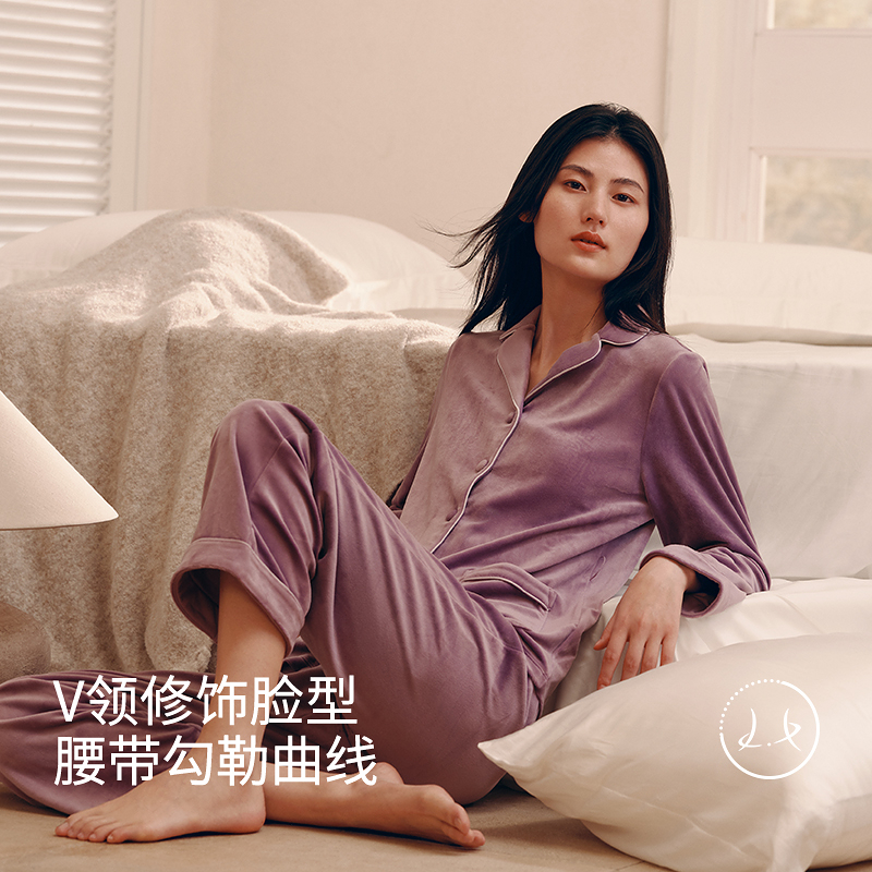 浪漫天鹅绒中长款家居套装8J34505010