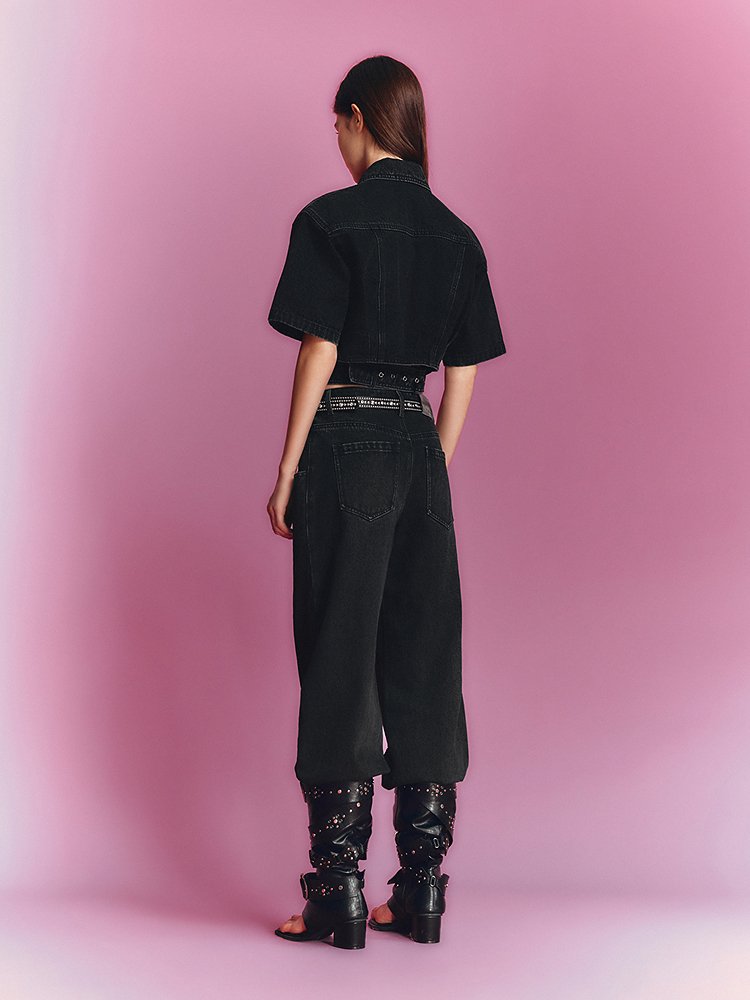 SALT.P可颜 2026夏季新款宽松落肩绑带牛仔衬衫AC36230080