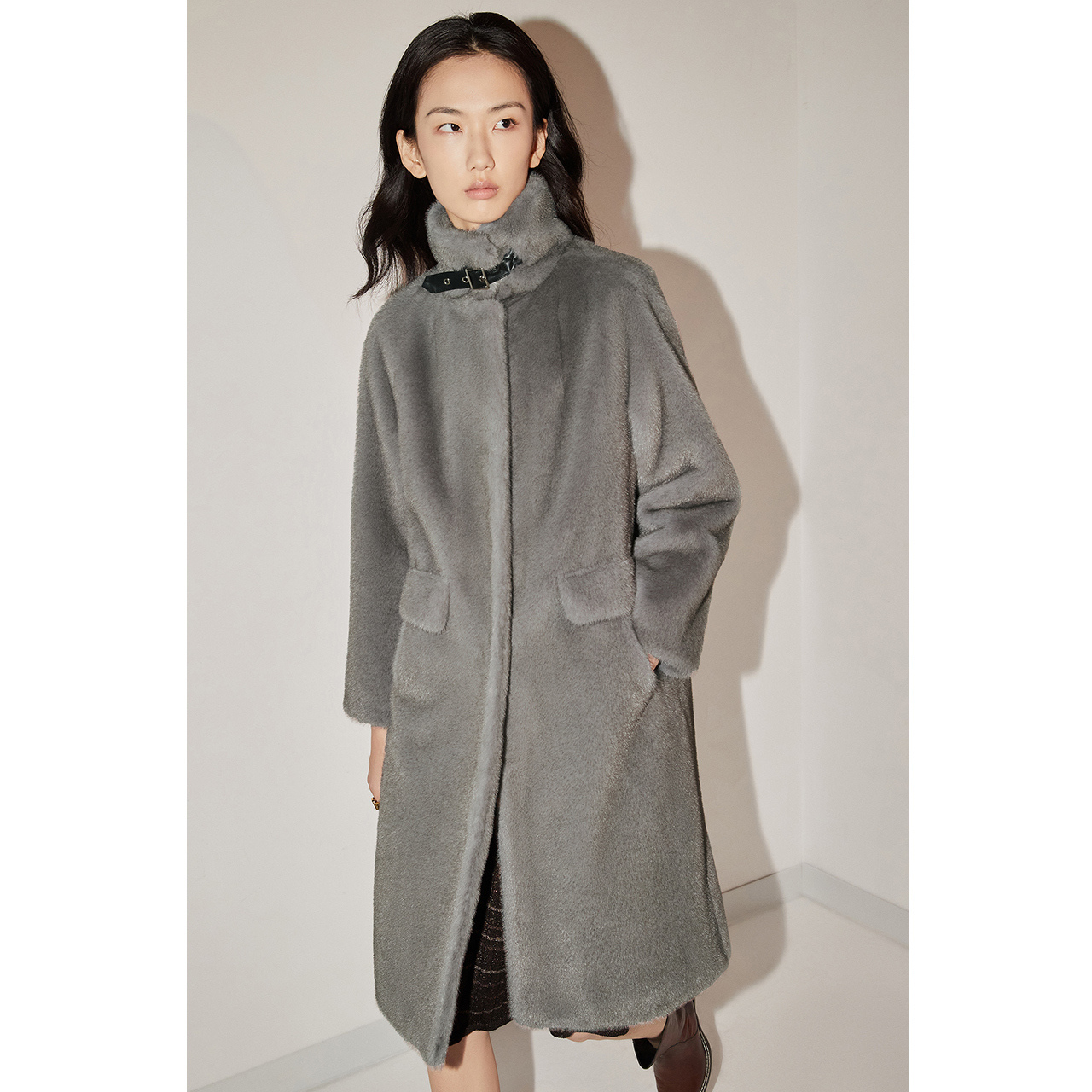 【预售12月15号前发出】恩裳COVER冬季2022年新款时尚轻奢环保貂皮大衣中长款毛呢外套女CC32580580