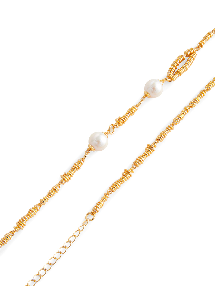 INSUN恩裳2024秋季复古金色珍珠碎银设计感锁骨链项链9C34396010