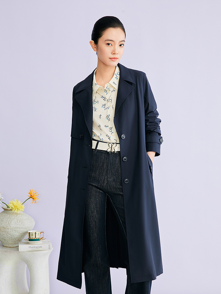 YINER音儿2026春季新款时尚西装翻领可拆卸腰带中长款风衣外套8C36107060