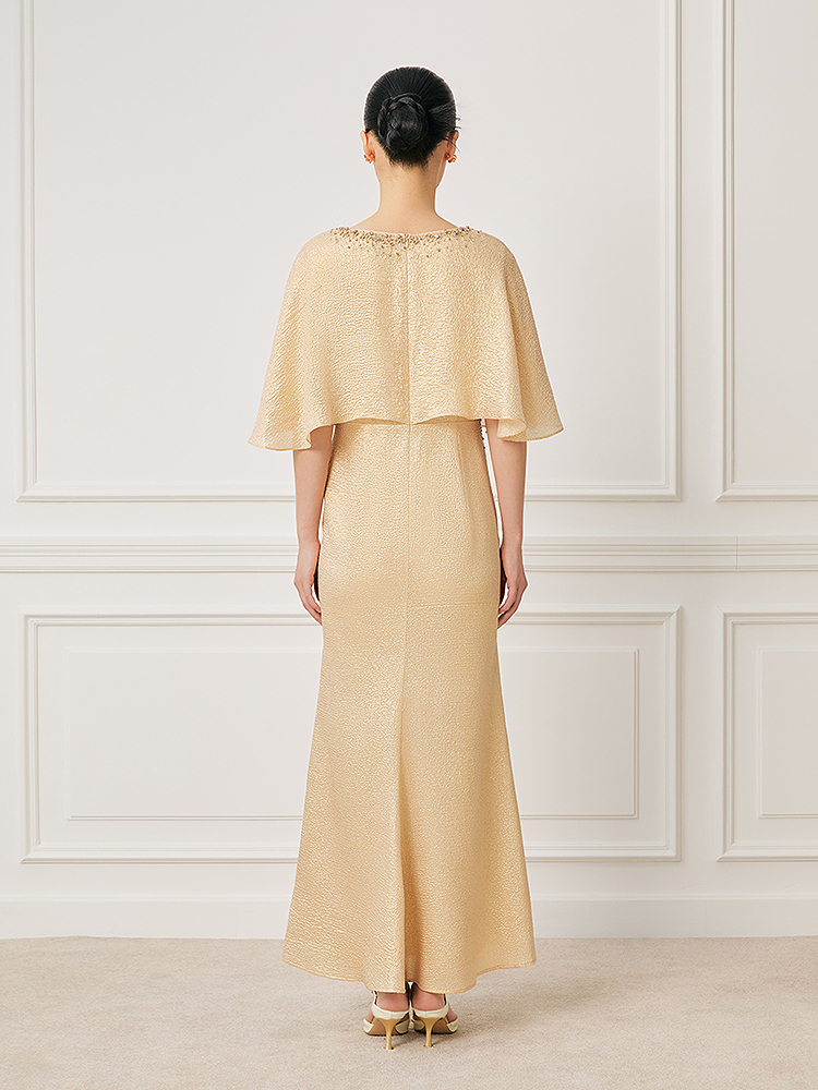 Song of Song歌中歌2026夏季新款浅金鎏光鱼尾·桑蚕丝钻饰礼服连衣裙5C36205670