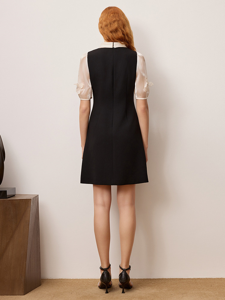 OBBLIGATO奥丽嘉朵专选2025夏季新品蝴蝶结系带领立体花卉连衣裙1C65205780